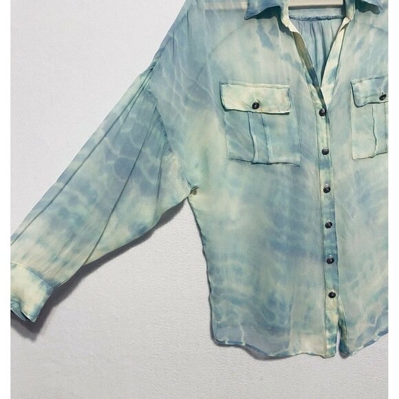 Gypsy 05 Button Up Top Womens Tie Dye Sheer Long Sleeve Silk Boho Hippie - Picture 2 of 7